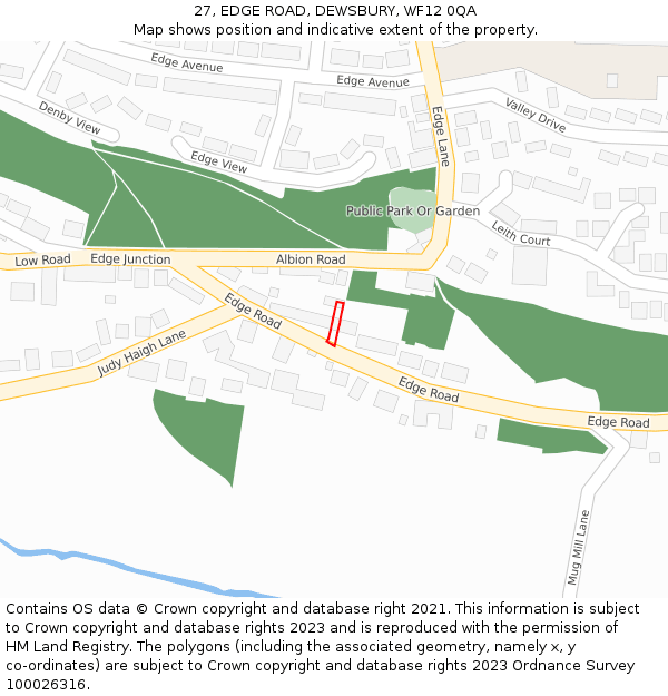 27, EDGE ROAD, DEWSBURY, WF12 0QA: Location map and indicative extent of plot