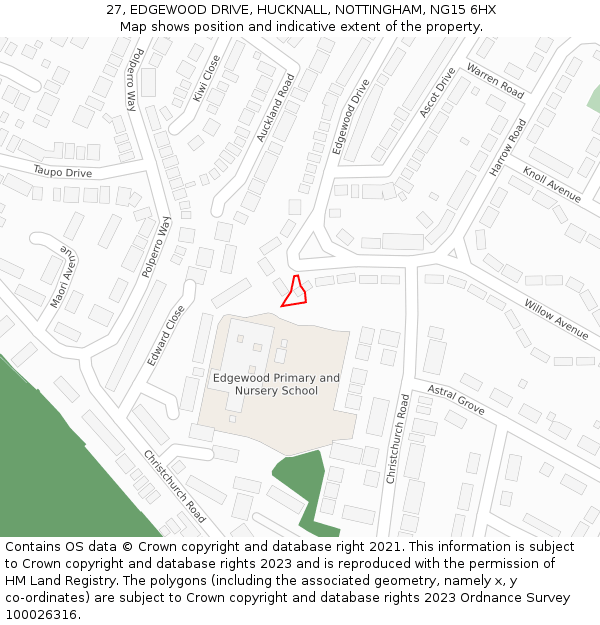 27, EDGEWOOD DRIVE, HUCKNALL, NOTTINGHAM, NG15 6HX: Location map and indicative extent of plot