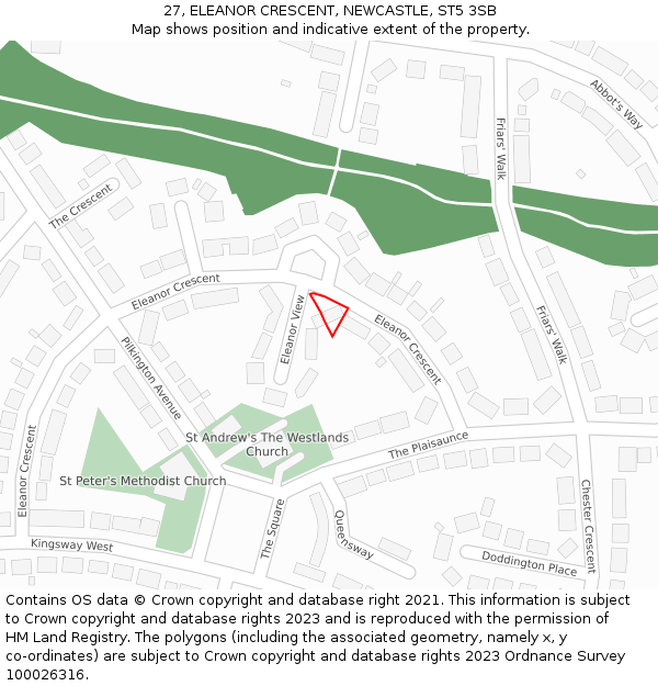 27, ELEANOR CRESCENT, NEWCASTLE, ST5 3SB: Location map and indicative extent of plot