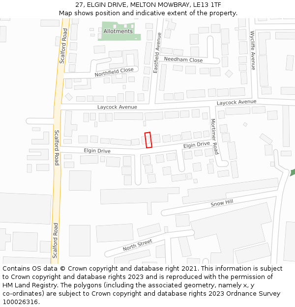 27, ELGIN DRIVE, MELTON MOWBRAY, LE13 1TF: Location map and indicative extent of plot