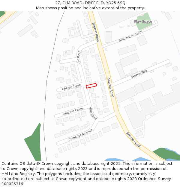 27, ELM ROAD, DRIFFIELD, YO25 6SQ: Location map and indicative extent of plot