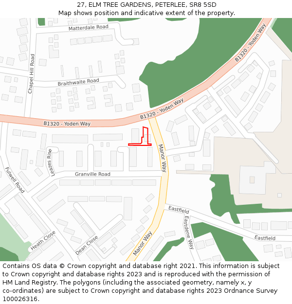 27, ELM TREE GARDENS, PETERLEE, SR8 5SD: Location map and indicative extent of plot