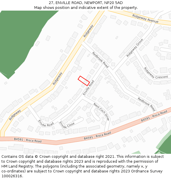 27, ENVILLE ROAD, NEWPORT, NP20 5AD: Location map and indicative extent of plot