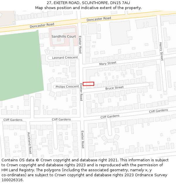 27, EXETER ROAD, SCUNTHORPE, DN15 7AU: Location map and indicative extent of plot