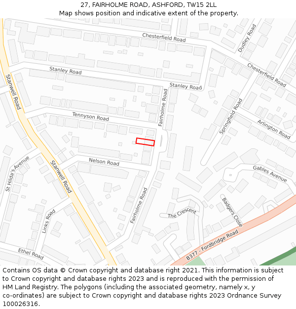 27, FAIRHOLME ROAD, ASHFORD, TW15 2LL: Location map and indicative extent of plot