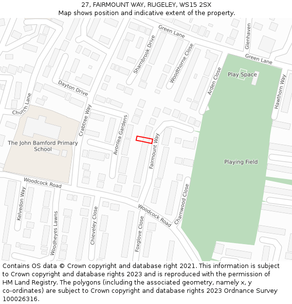 27, FAIRMOUNT WAY, RUGELEY, WS15 2SX: Location map and indicative extent of plot