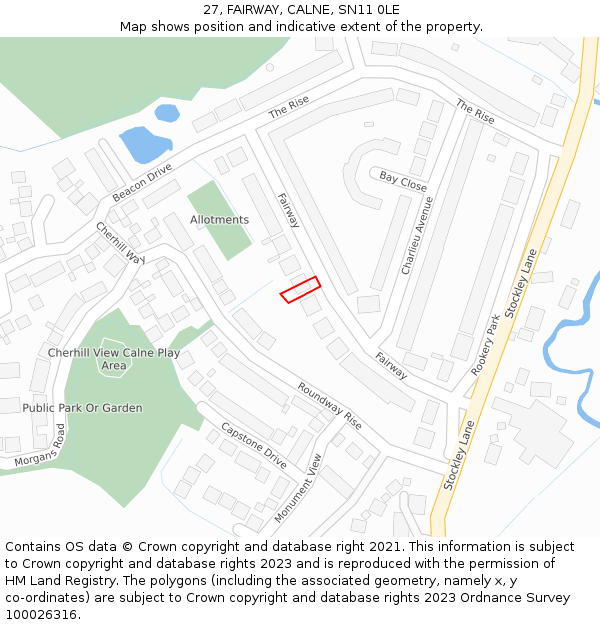 27, FAIRWAY, CALNE, SN11 0LE: Location map and indicative extent of plot