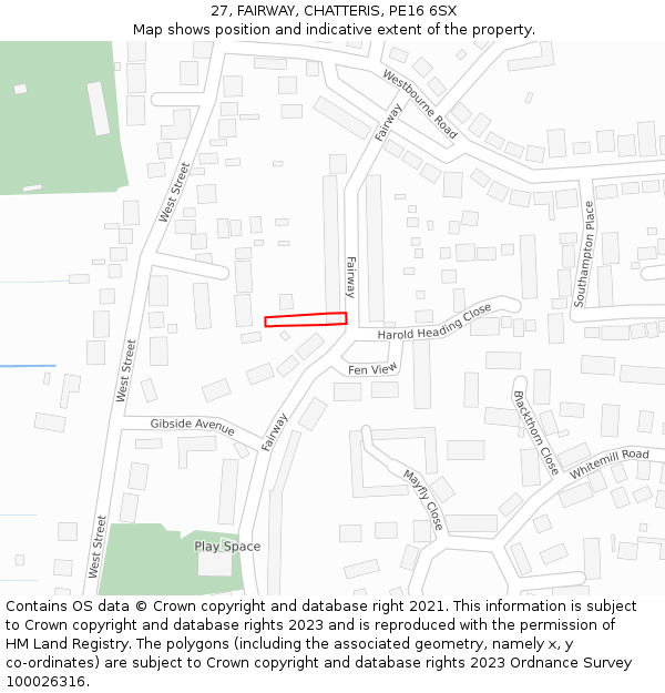 27, FAIRWAY, CHATTERIS, PE16 6SX: Location map and indicative extent of plot