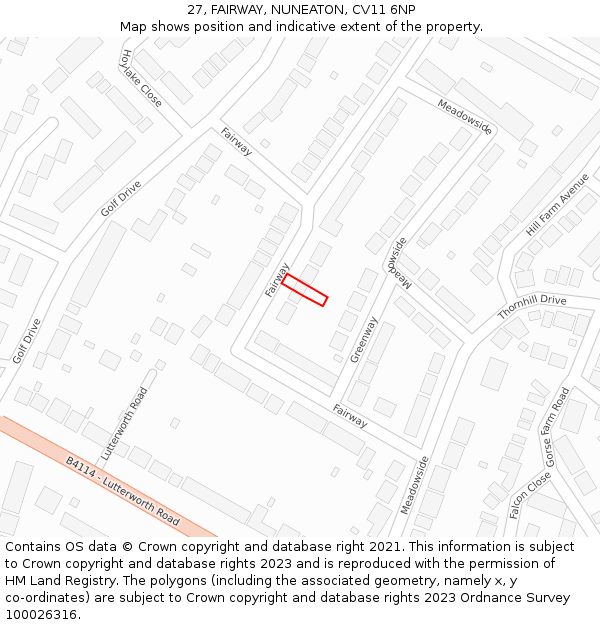27, FAIRWAY, NUNEATON, CV11 6NP: Location map and indicative extent of plot