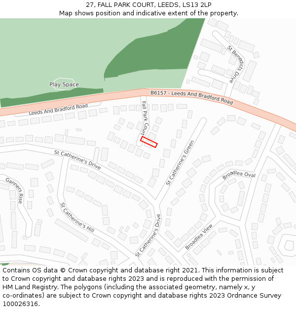 27, FALL PARK COURT, LEEDS, LS13 2LP: Location map and indicative extent of plot