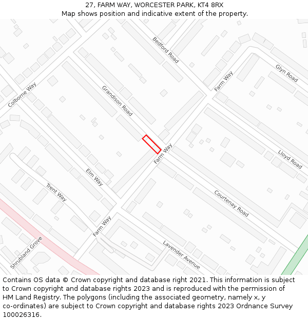 27, FARM WAY, WORCESTER PARK, KT4 8RX: Location map and indicative extent of plot