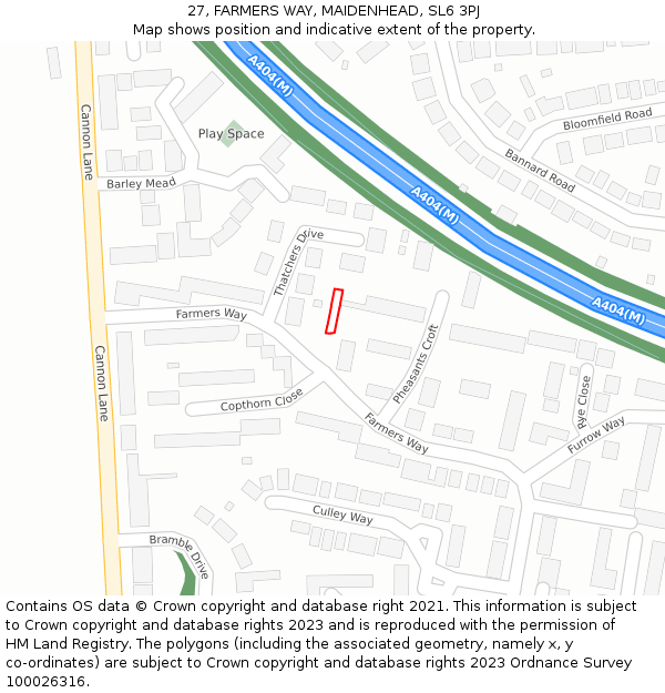 27, FARMERS WAY, MAIDENHEAD, SL6 3PJ: Location map and indicative extent of plot