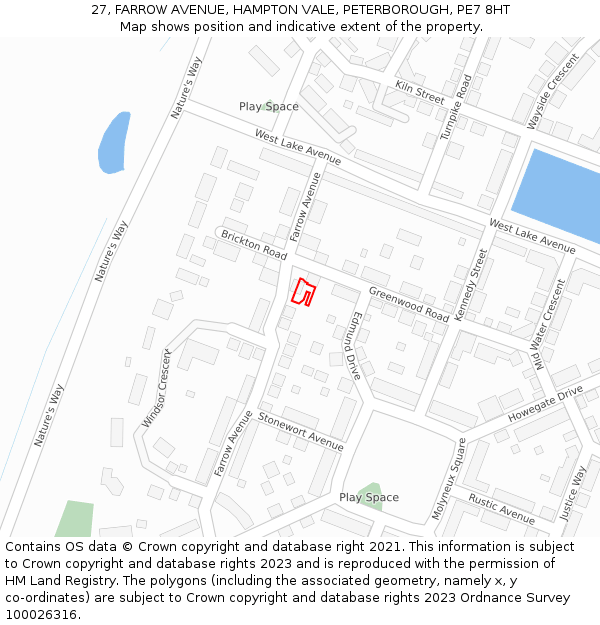 27, FARROW AVENUE, HAMPTON VALE, PETERBOROUGH, PE7 8HT: Location map and indicative extent of plot