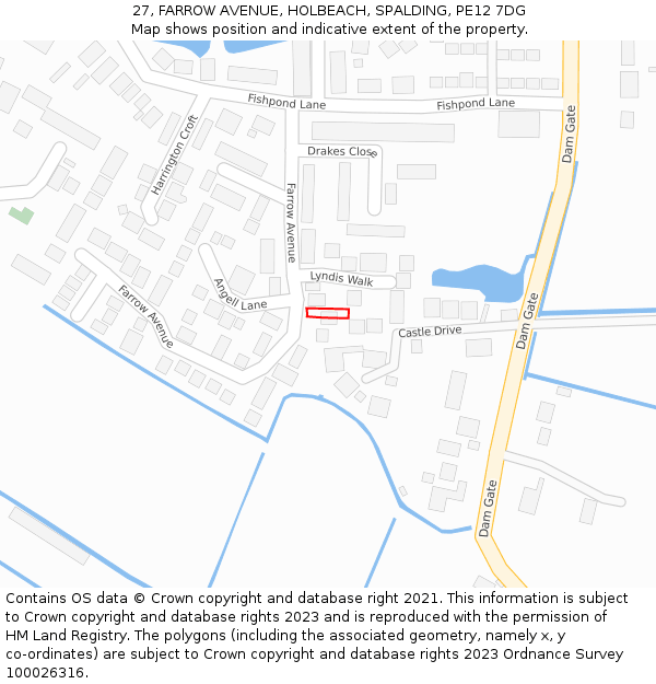 27, FARROW AVENUE, HOLBEACH, SPALDING, PE12 7DG: Location map and indicative extent of plot