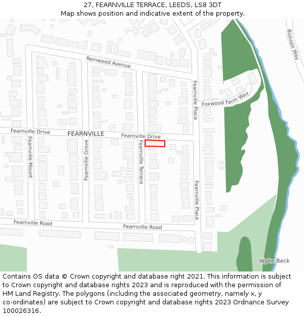 27, FEARNVILLE TERRACE, LEEDS, LS8 3DT: Location map and indicative extent of plot
