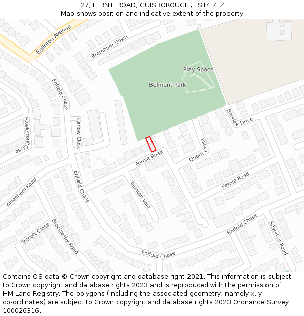 27, FERNIE ROAD, GUISBOROUGH, TS14 7LZ: Location map and indicative extent of plot