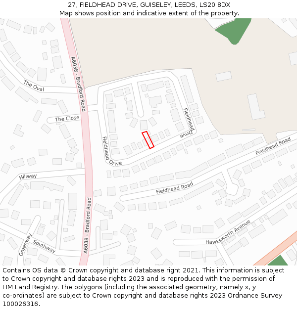 27, FIELDHEAD DRIVE, GUISELEY, LEEDS, LS20 8DX: Location map and indicative extent of plot