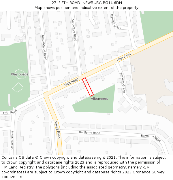 27, FIFTH ROAD, NEWBURY, RG14 6DN: Location map and indicative extent of plot