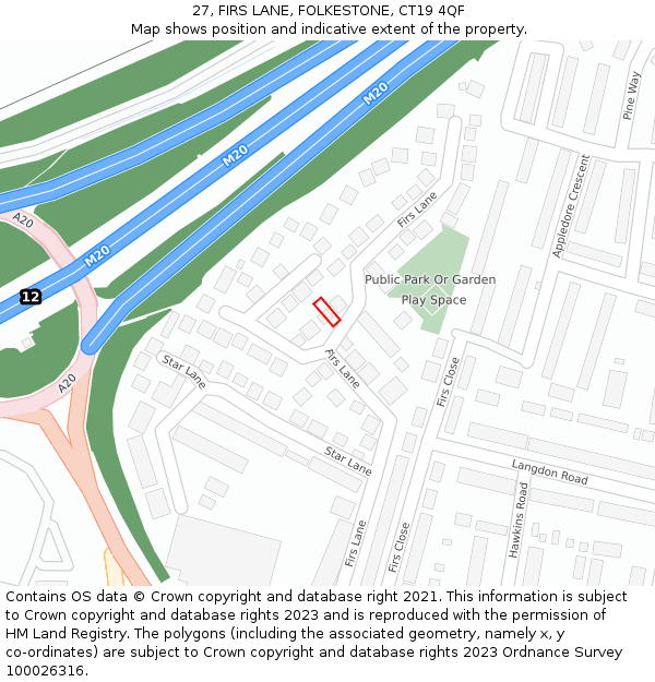 27, FIRS LANE, FOLKESTONE, CT19 4QF: Location map and indicative extent of plot