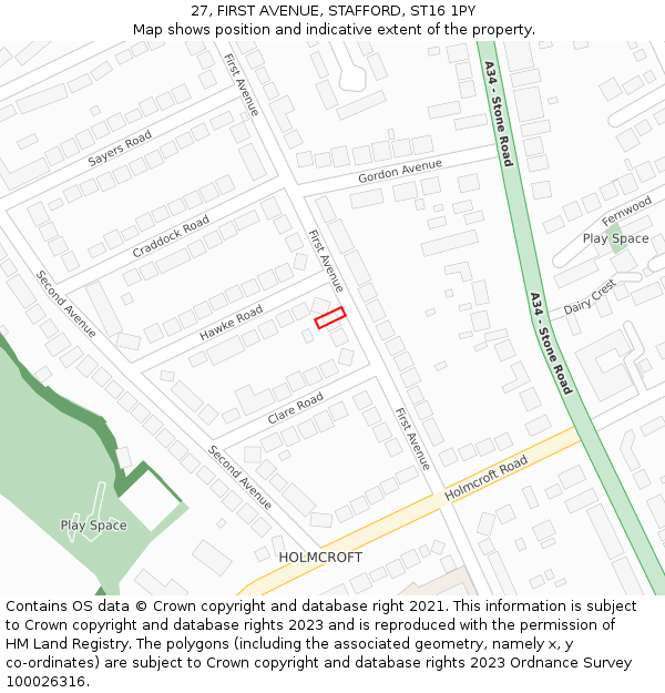 27, FIRST AVENUE, STAFFORD, ST16 1PY: Location map and indicative extent of plot
