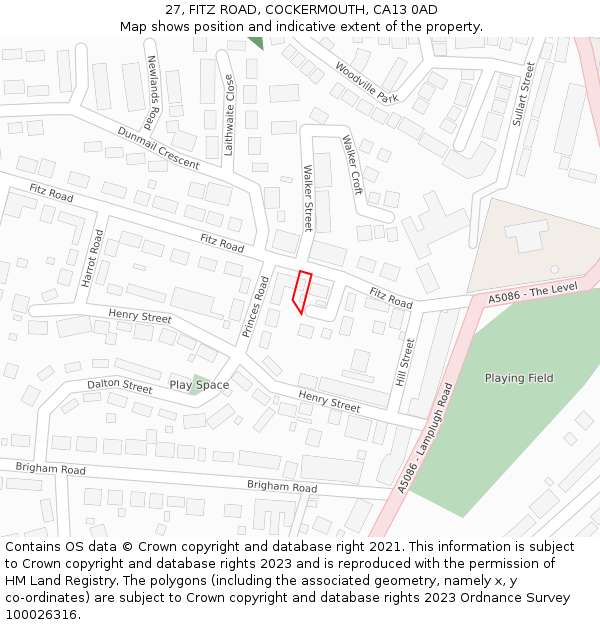 27, FITZ ROAD, COCKERMOUTH, CA13 0AD: Location map and indicative extent of plot
