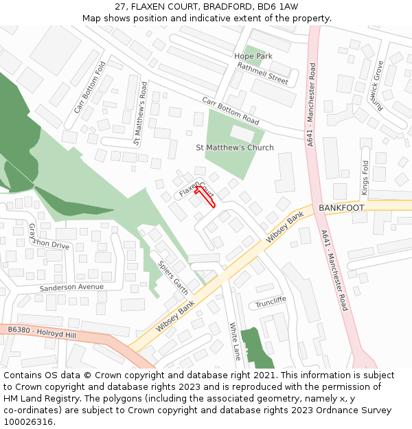 27, FLAXEN COURT, BRADFORD, BD6 1AW: Location map and indicative extent of plot