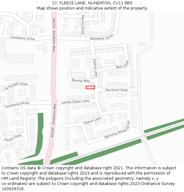 27, FLEECE LANE, NUNEATON, CV11 6BS: Location map and indicative extent of plot
