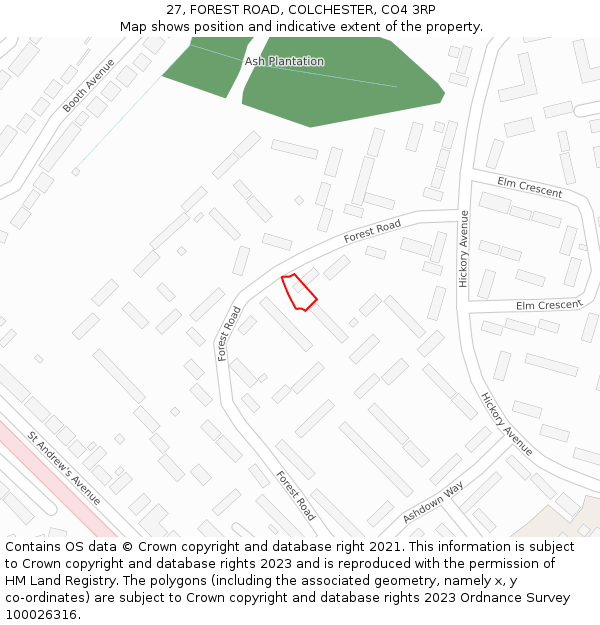 27, FOREST ROAD, COLCHESTER, CO4 3RP: Location map and indicative extent of plot