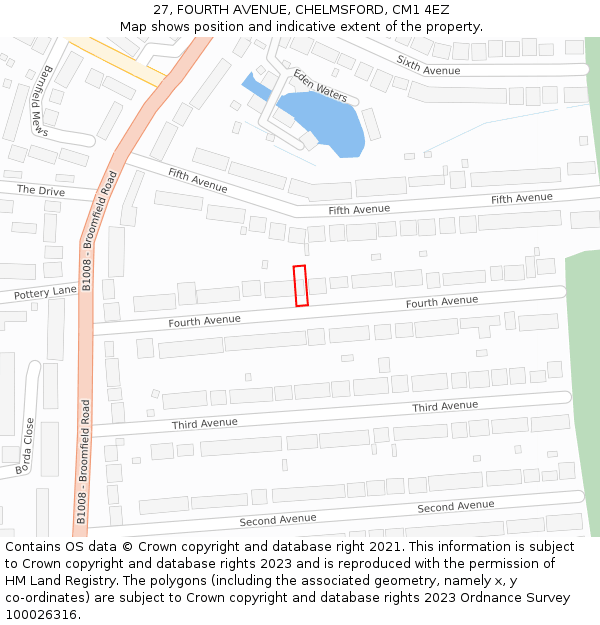 27, FOURTH AVENUE, CHELMSFORD, CM1 4EZ: Location map and indicative extent of plot