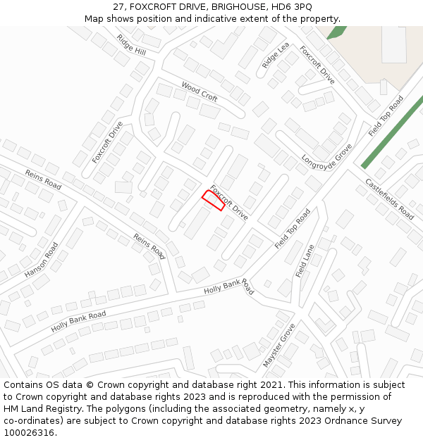 27, FOXCROFT DRIVE, BRIGHOUSE, HD6 3PQ: Location map and indicative extent of plot