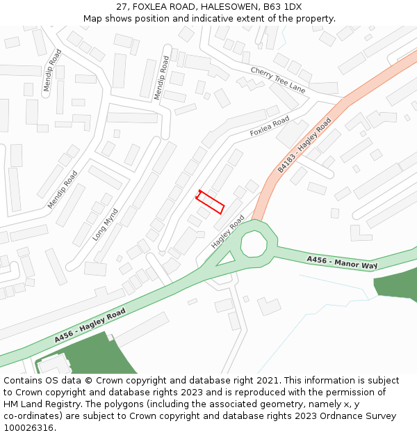 27, FOXLEA ROAD, HALESOWEN, B63 1DX: Location map and indicative extent of plot