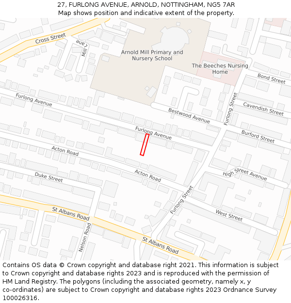 27, FURLONG AVENUE, ARNOLD, NOTTINGHAM, NG5 7AR: Location map and indicative extent of plot