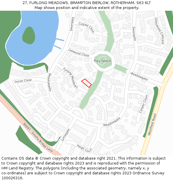 27, FURLONG MEADOWS, BRAMPTON BIERLOW, ROTHERHAM, S63 6LT: Location map and indicative extent of plot