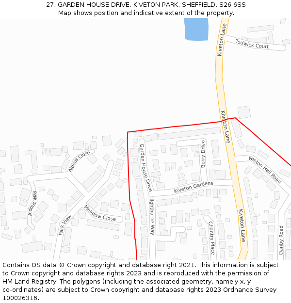 27, GARDEN HOUSE DRIVE, KIVETON PARK, SHEFFIELD, S26 6SS: Location map and indicative extent of plot