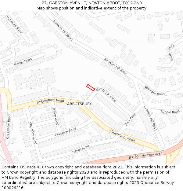 27, GARSTON AVENUE, NEWTON ABBOT, TQ12 2NR: Location map and indicative extent of plot