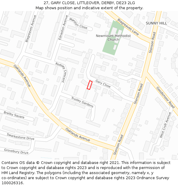 27, GARY CLOSE, LITTLEOVER, DERBY, DE23 2LG: Location map and indicative extent of plot