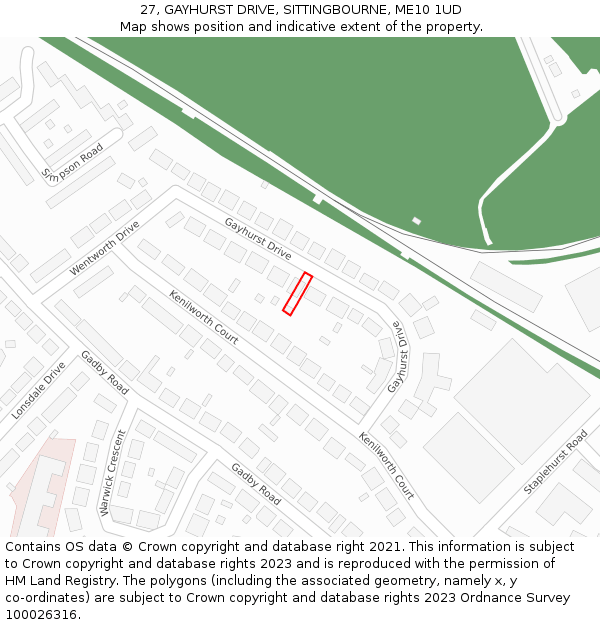 27, GAYHURST DRIVE, SITTINGBOURNE, ME10 1UD: Location map and indicative extent of plot