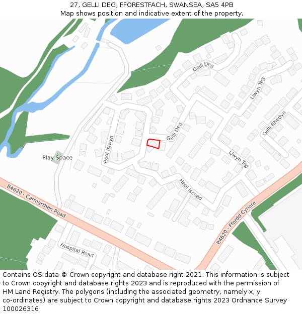 27, GELLI DEG, FFORESTFACH, SWANSEA, SA5 4PB: Location map and indicative extent of plot