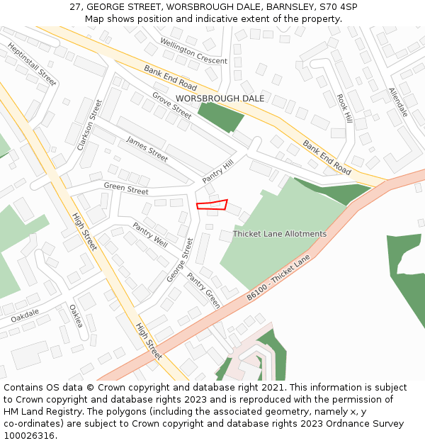 27, GEORGE STREET, WORSBROUGH DALE, BARNSLEY, S70 4SP: Location map and indicative extent of plot