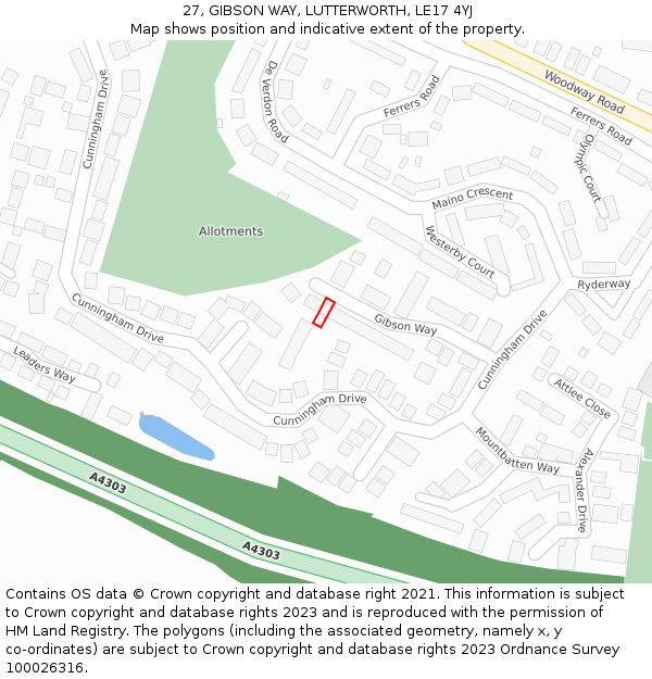 27, GIBSON WAY, LUTTERWORTH, LE17 4YJ: Location map and indicative extent of plot