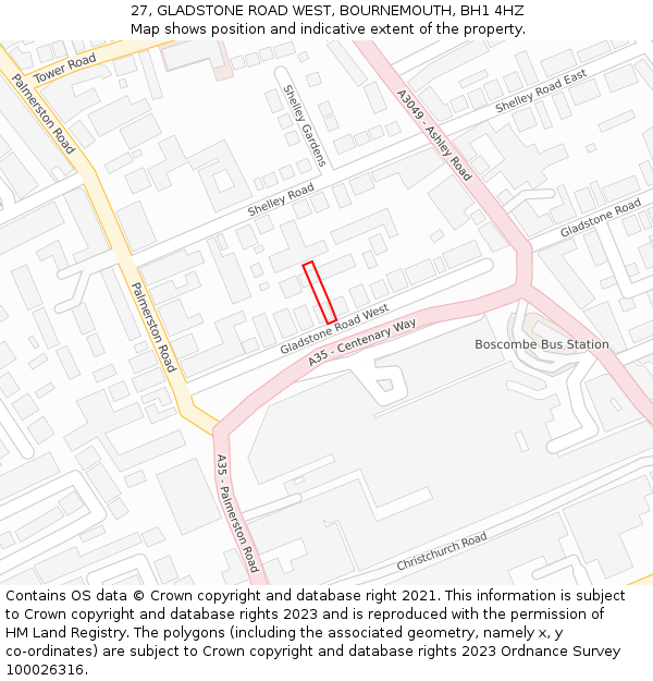 27, GLADSTONE ROAD WEST, BOURNEMOUTH, BH1 4HZ: Location map and indicative extent of plot