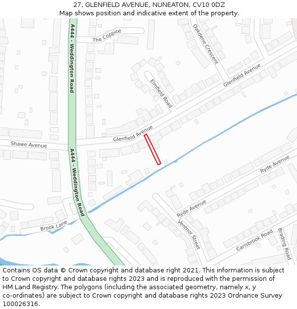 27, GLENFIELD AVENUE, NUNEATON, CV10 0DZ: Location map and indicative extent of plot