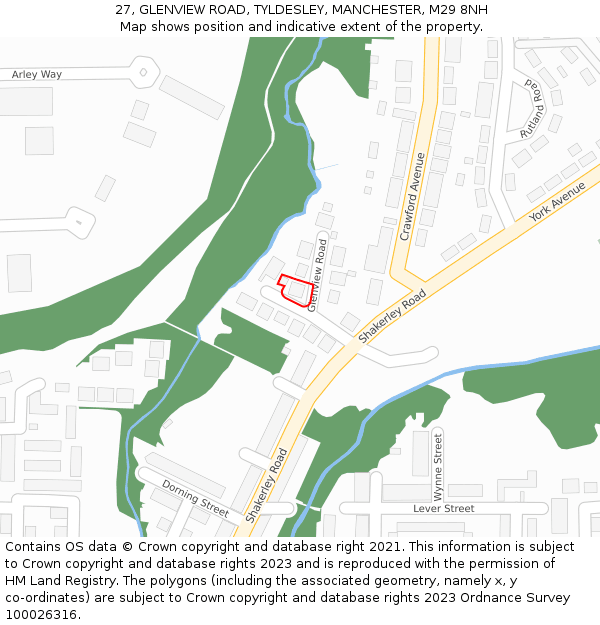 27, GLENVIEW ROAD, TYLDESLEY, MANCHESTER, M29 8NH: Location map and indicative extent of plot