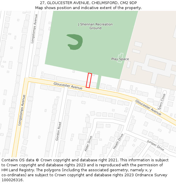 27, GLOUCESTER AVENUE, CHELMSFORD, CM2 9DP: Location map and indicative extent of plot
