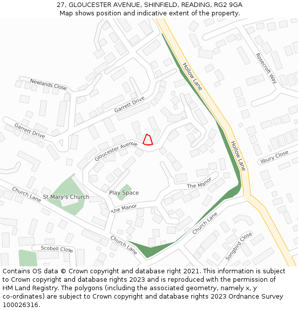 27, GLOUCESTER AVENUE, SHINFIELD, READING, RG2 9GA: Location map and indicative extent of plot