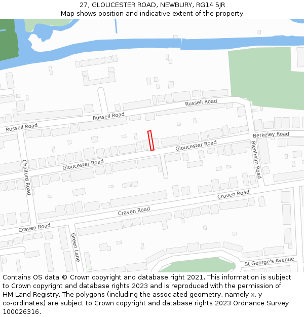 27, GLOUCESTER ROAD, NEWBURY, RG14 5JR: Location map and indicative extent of plot