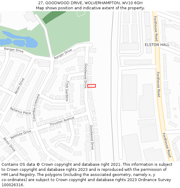 27, GOODWOOD DRIVE, WOLVERHAMPTON, WV10 6GH: Location map and indicative extent of plot