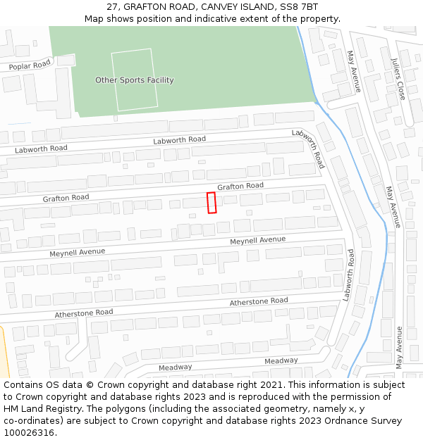27, GRAFTON ROAD, CANVEY ISLAND, SS8 7BT: Location map and indicative extent of plot