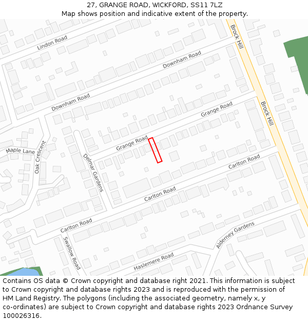 27, GRANGE ROAD, WICKFORD, SS11 7LZ: Location map and indicative extent of plot