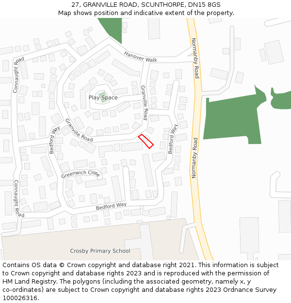 27, GRANVILLE ROAD, SCUNTHORPE, DN15 8GS: Location map and indicative extent of plot